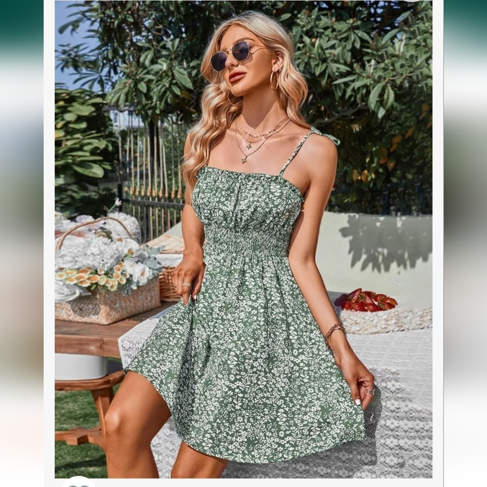 Women's Sling Dress Floral A-Line Dress Holiday Print Adjustable Length - Picture 4 of 7
